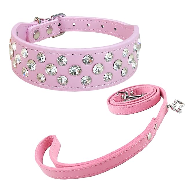 Newtensina Collar de Perro de Moda y Conjunto de Plomo - Cachorros de Bling Lindo Diamante Con Correas