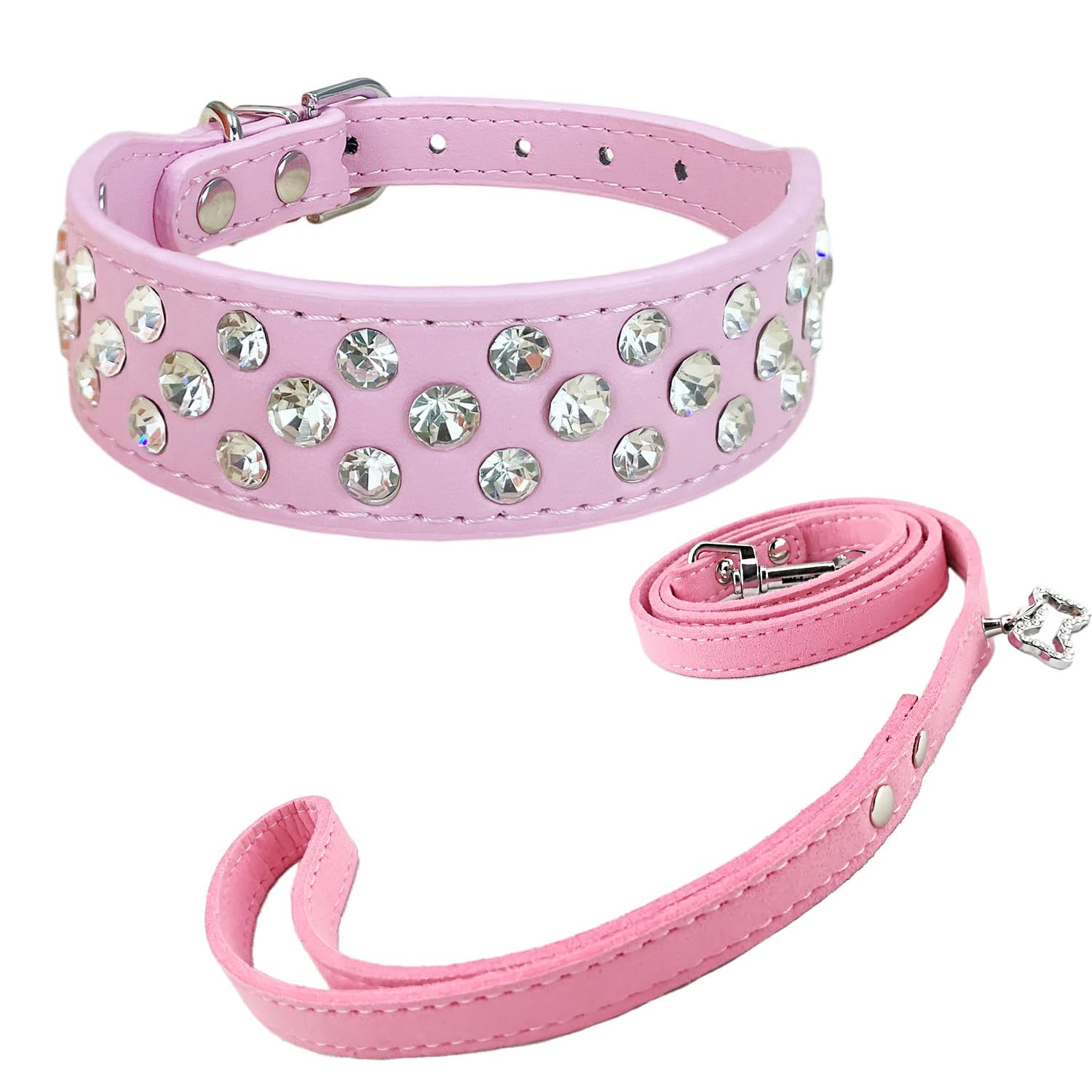 Collar de Perro de Moda y Conjunto de Plomo Collar de Cachorros de Bling Collar de Perro Lindo Diamante con Correas