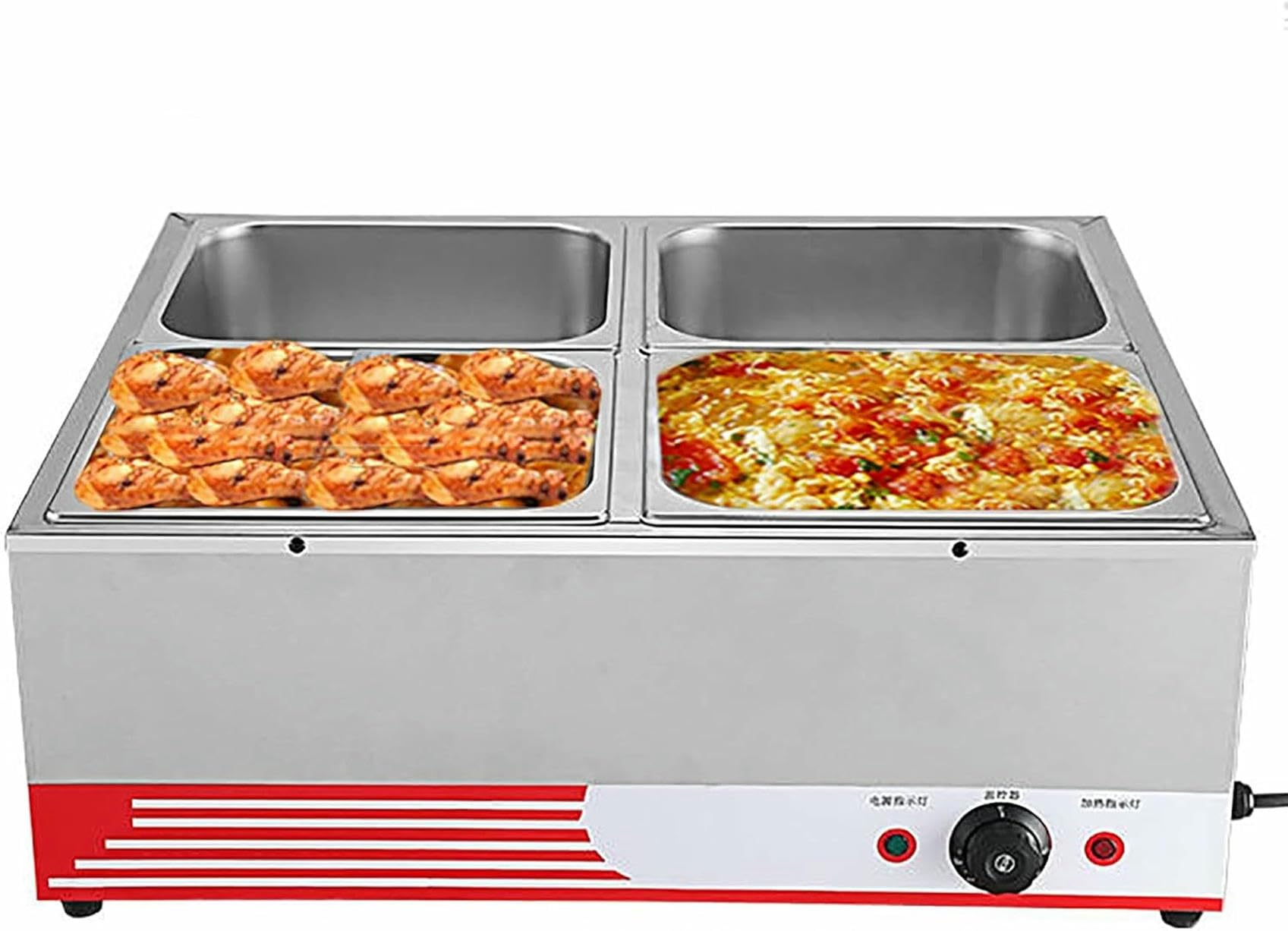 Buffet Elettrico in Acciaio Inox per Riscaldamento a Piattaforma, Controllo della Temperatura, Ideale per ristoranti, Catering, Mense, Vacanze in casa e Hotel.,4 Pan-a