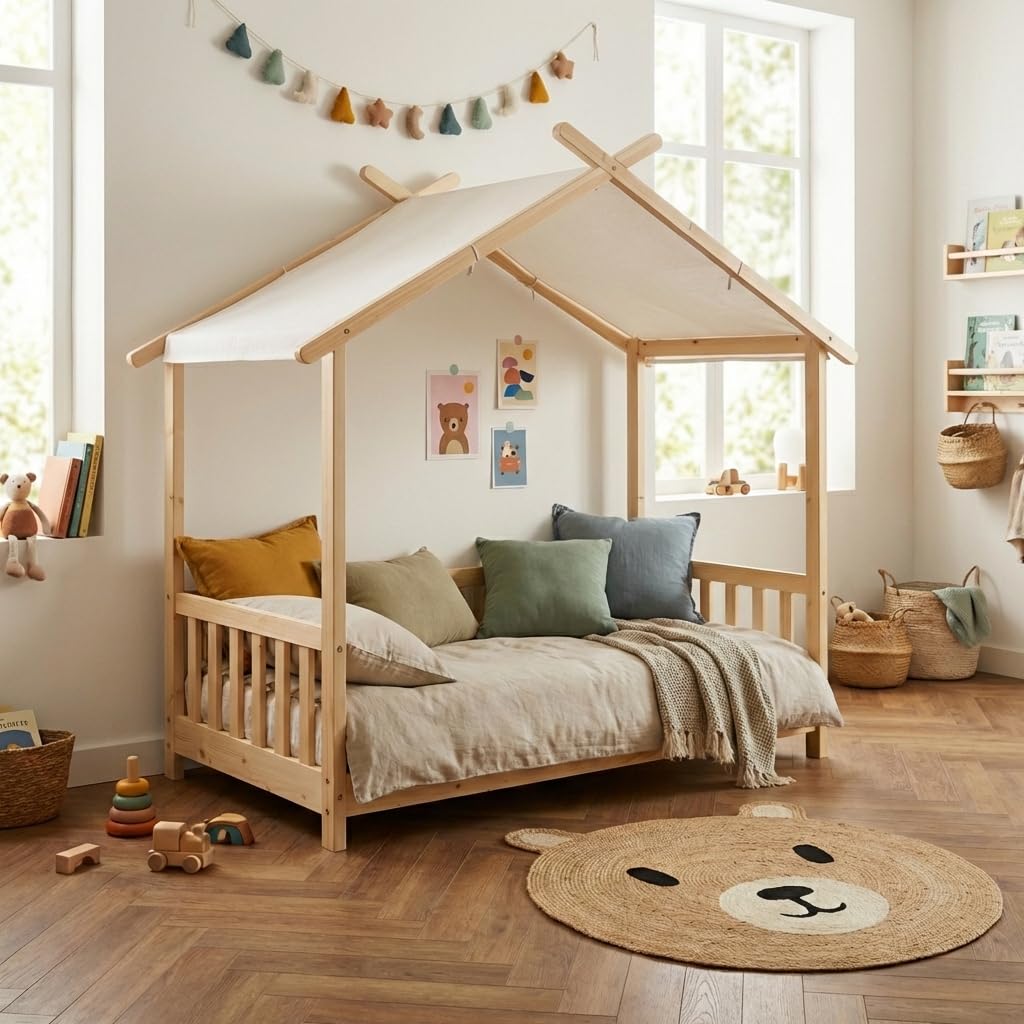 BAÏTA Lit Tente Tiny pin Massif 70x140 sommier Inclus