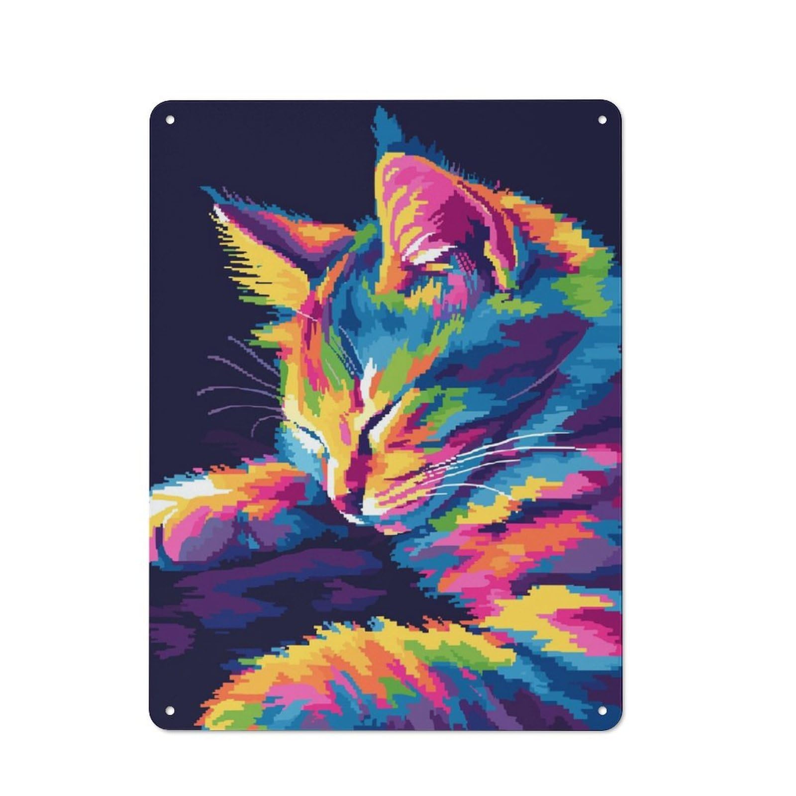 Junmoney Cute Popart Pixel Cat Tin Wall Plaque 40X30cm With For Bar Or Restaurant, Autumn Wall Decor For Hospitality Decor Collectors