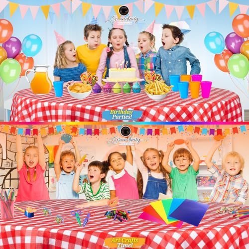 Image of Grandipity Plastic Table Cloth Disposable 12 Pack 84 inch Round Red Gingham | Plastic table covers, durable disposable tablecloths, fade and tear-resistent table cover for party, event