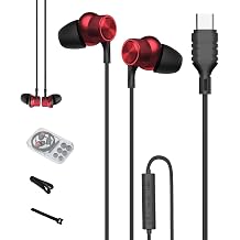 USB C Headphones Wired In-Ear Type C Earphones USB-C Wired Earphones with Extra Bass for iPhone 15 Pro Max iPad Air Plus Samsung Galaxy A53 A54 S21 S22 S23 Ultra OnePlus 10 Google Pixel 7 Red