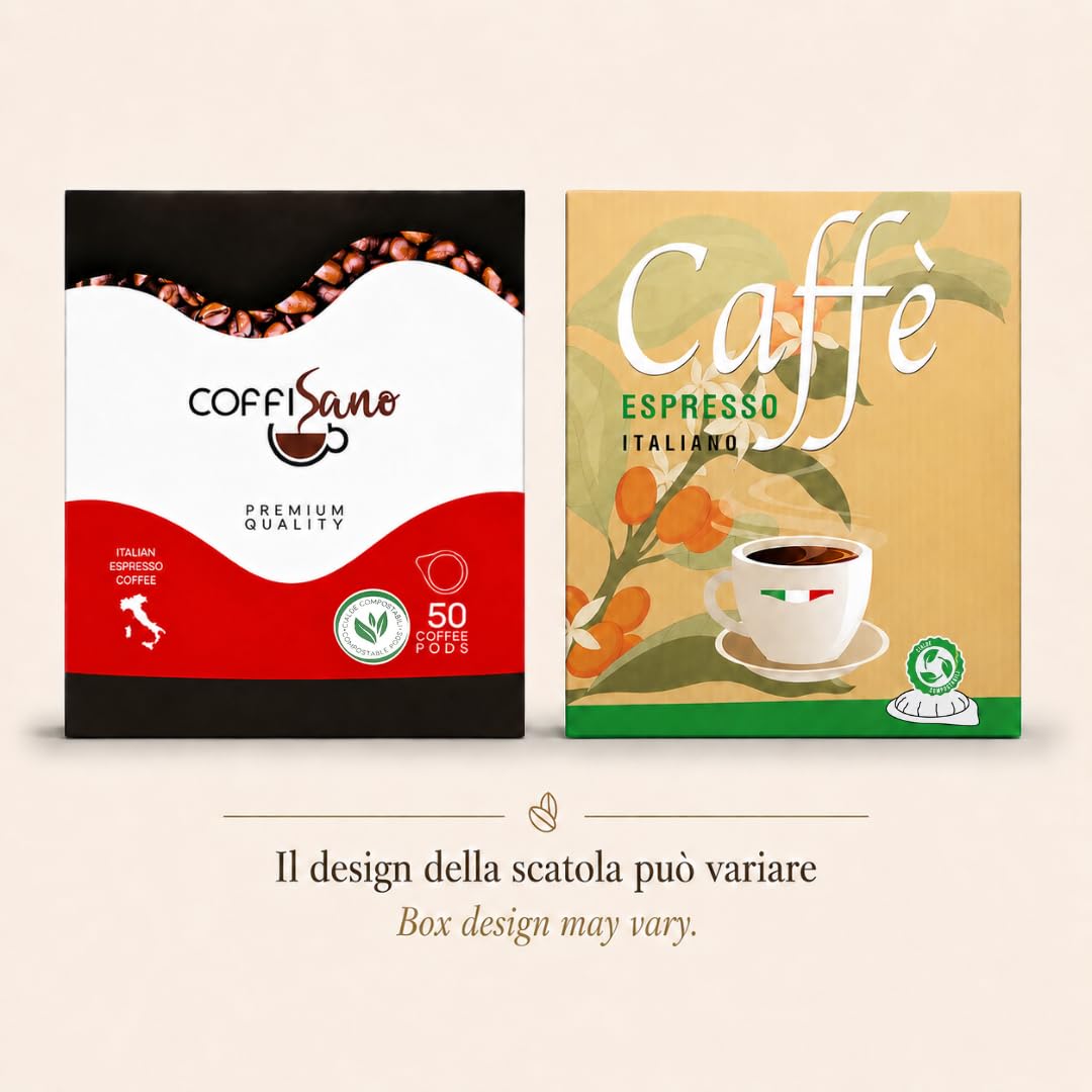 COFFISANO 50 Cialde Caffè in Filtro Carta Compostabile ESE 44 mm Miscela Roma, Bustine Espresso Italiano Monodose – Gusto Cremoso ed Equilibrato (Confezione da 4)