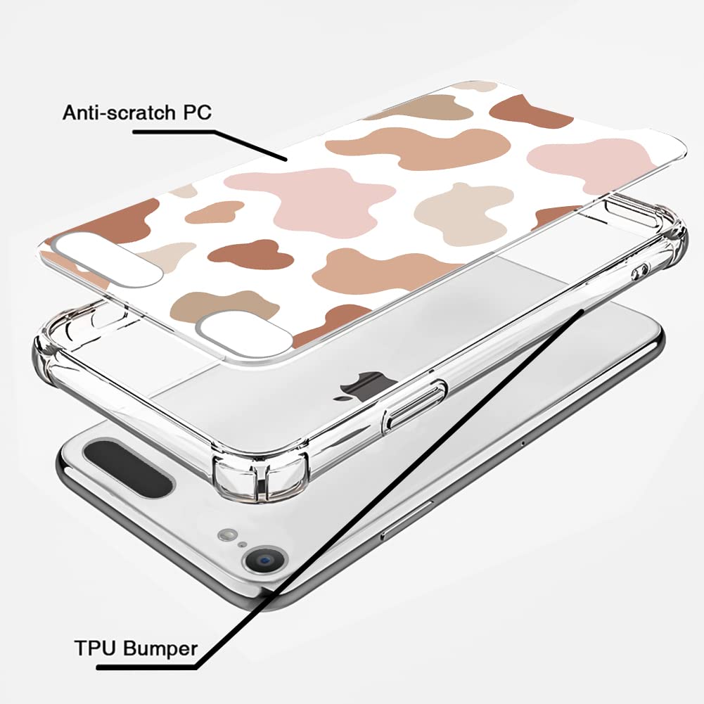 KANGHAR Custodia per iPod Touch 7/6/5 iPod Touch 5a/6a/7a generazione in morbido poliuretano termoplastico, con stampa di mucca, con pellicola proteggi schermo, supporto ad anello con cavalletto