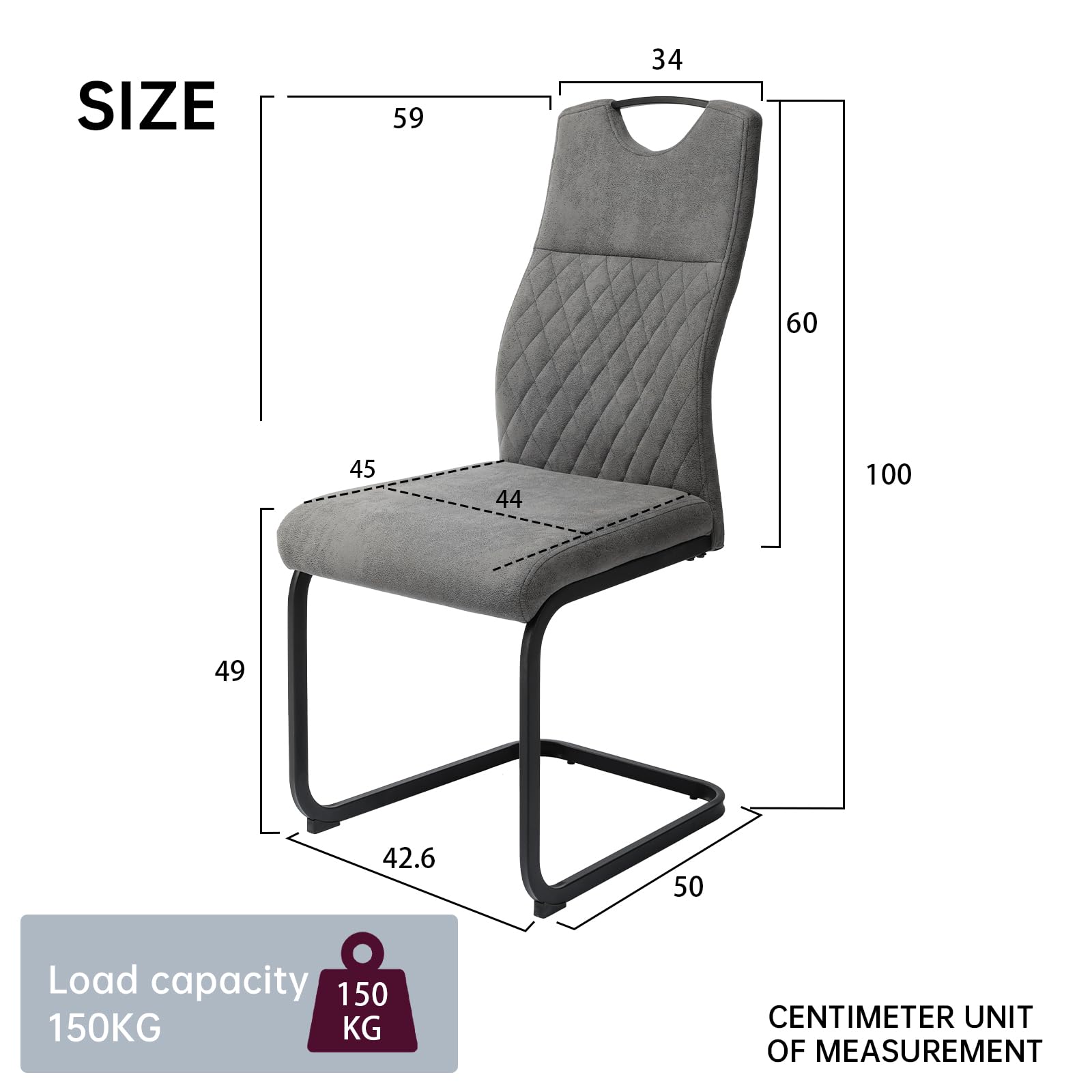 JIEXI Chaise Cantilever de Salle à Manger Ensemble 6 pièces Moderne avec Dossier Haut et siège en rembourré avec Pieds Noir Texture givrée et chaises latérales de Salon (Gris 4 Chaise)