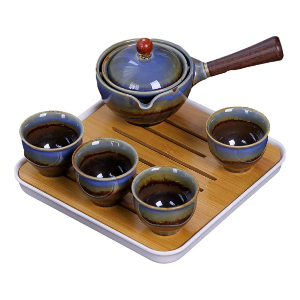 Juego de Té de Viaje Portátil con Tetera de Cerámica y Tazas