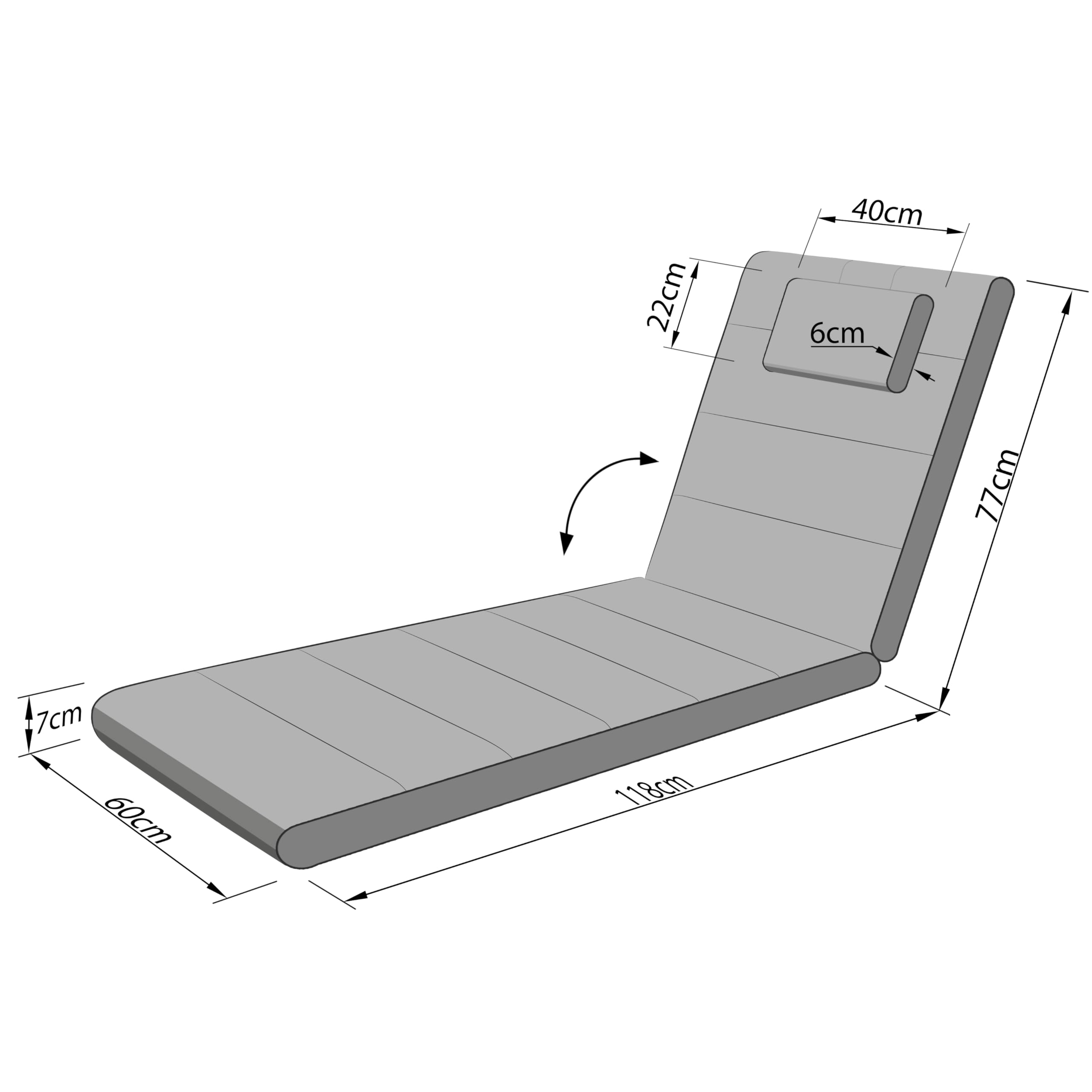 Liegenauflage, Auflage Gartenliege 195x60x7 cm - Polsterauflage für Sonnenliege, Auflagen für Deckchair - wasserabweisend, doppelseitig - Graphit