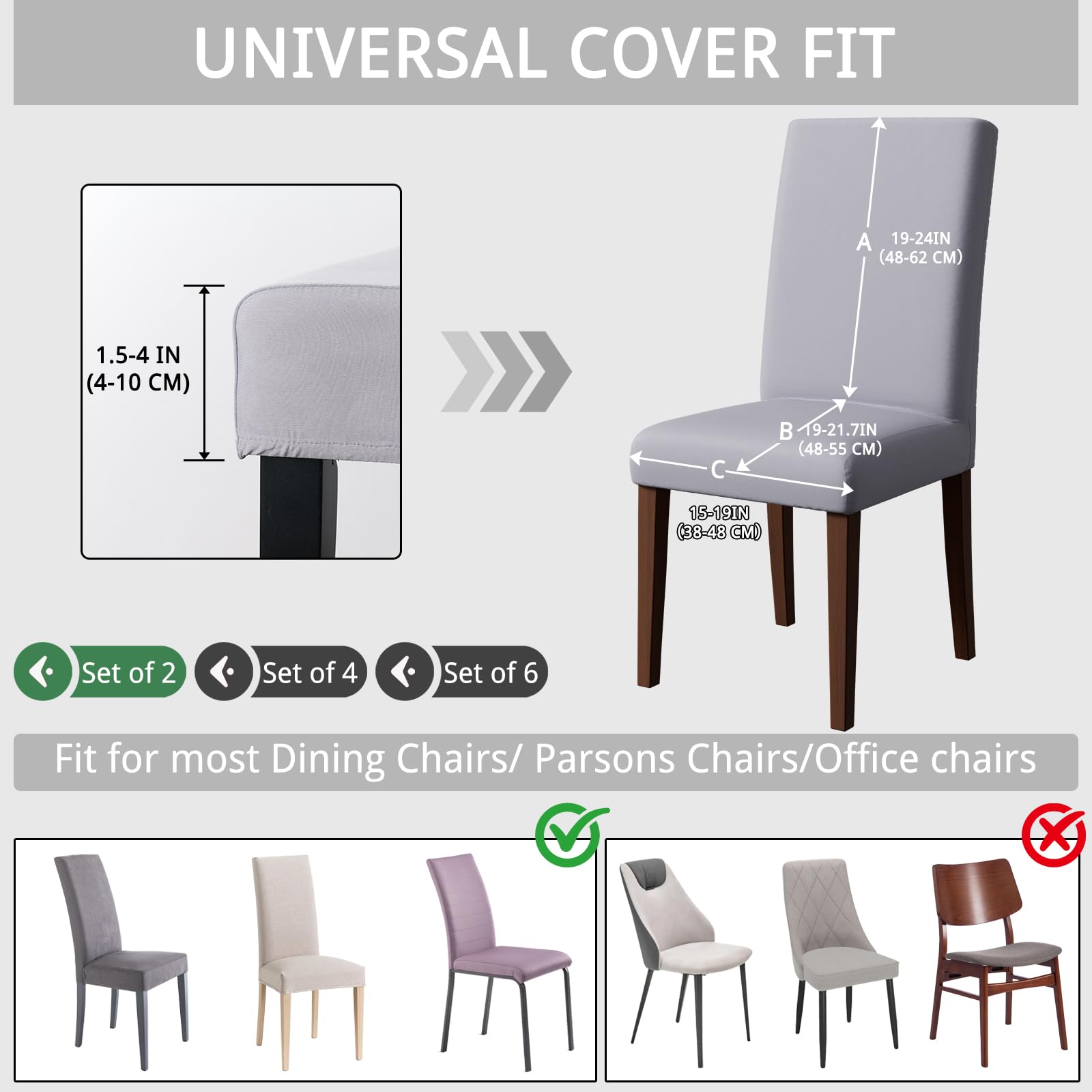 Pacok Dining Room Chair Covers Set of 2,Stretch Dining Chair Slipcovers Elastic Removable Washable Seat Covers for Hotel Kitchen Banquet Ceremony(LightGrey) - Image 3