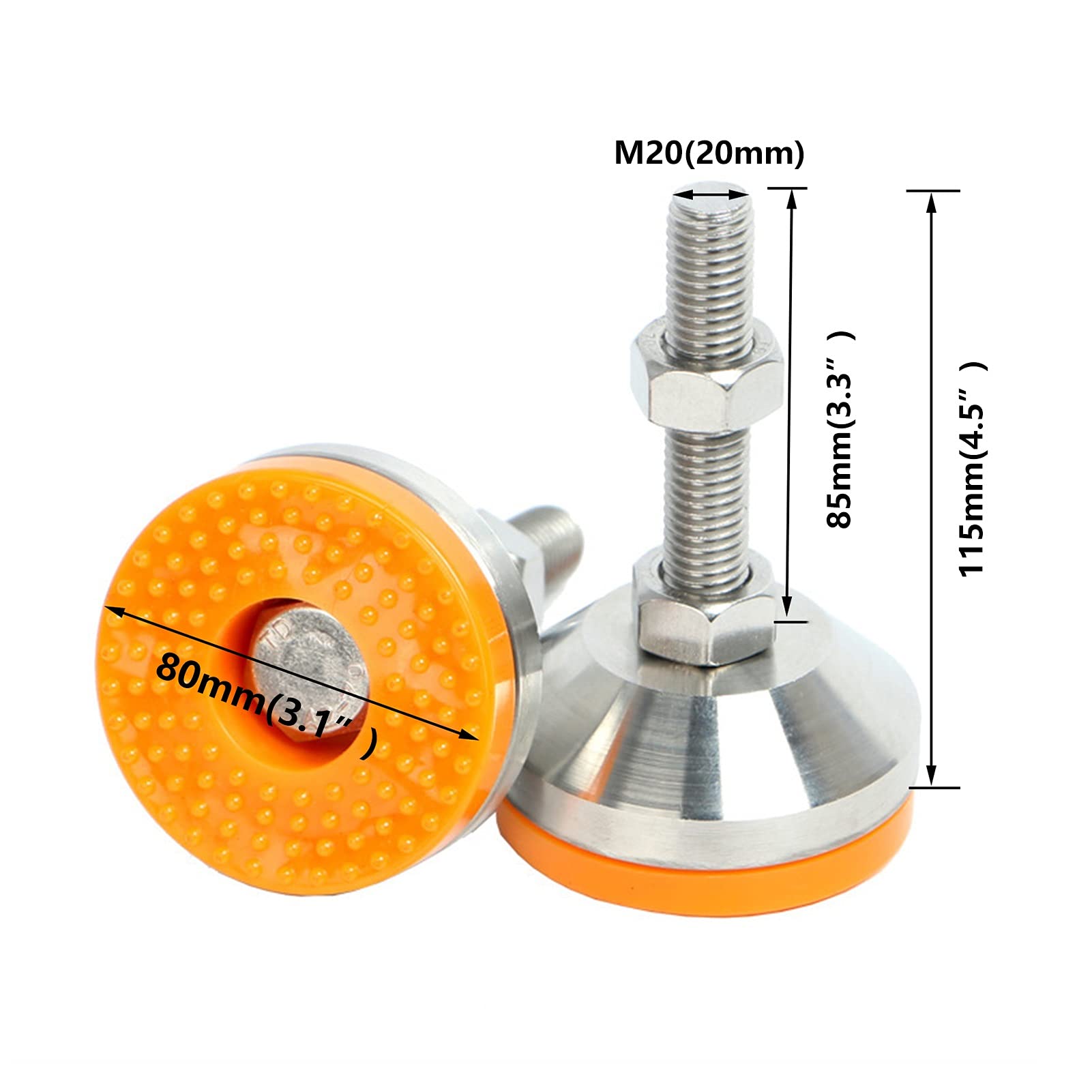 patas niveladoras de alta resistencia, 4 patas niveladoras ajustables con rosca M20x85 mm for máquinas de muebles, varilla roscada acero inoxidable 304 + base redonda PVC