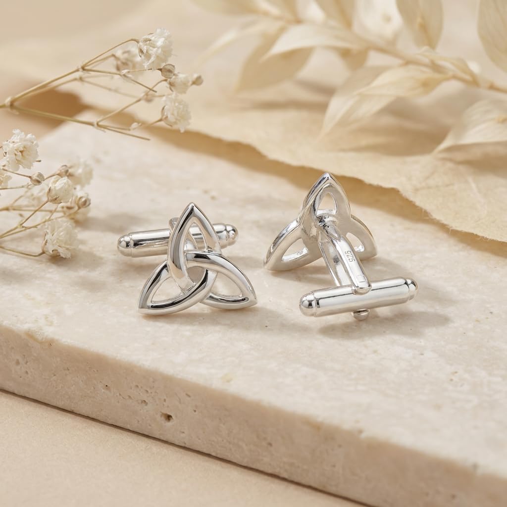 Alexander Castle Gemelli da uomo in argento Sterling 925 con Trinità celtica, 15 mm x 14 mm, in confezione regalo, Misura unica, Argento sterling, Senza_pietra