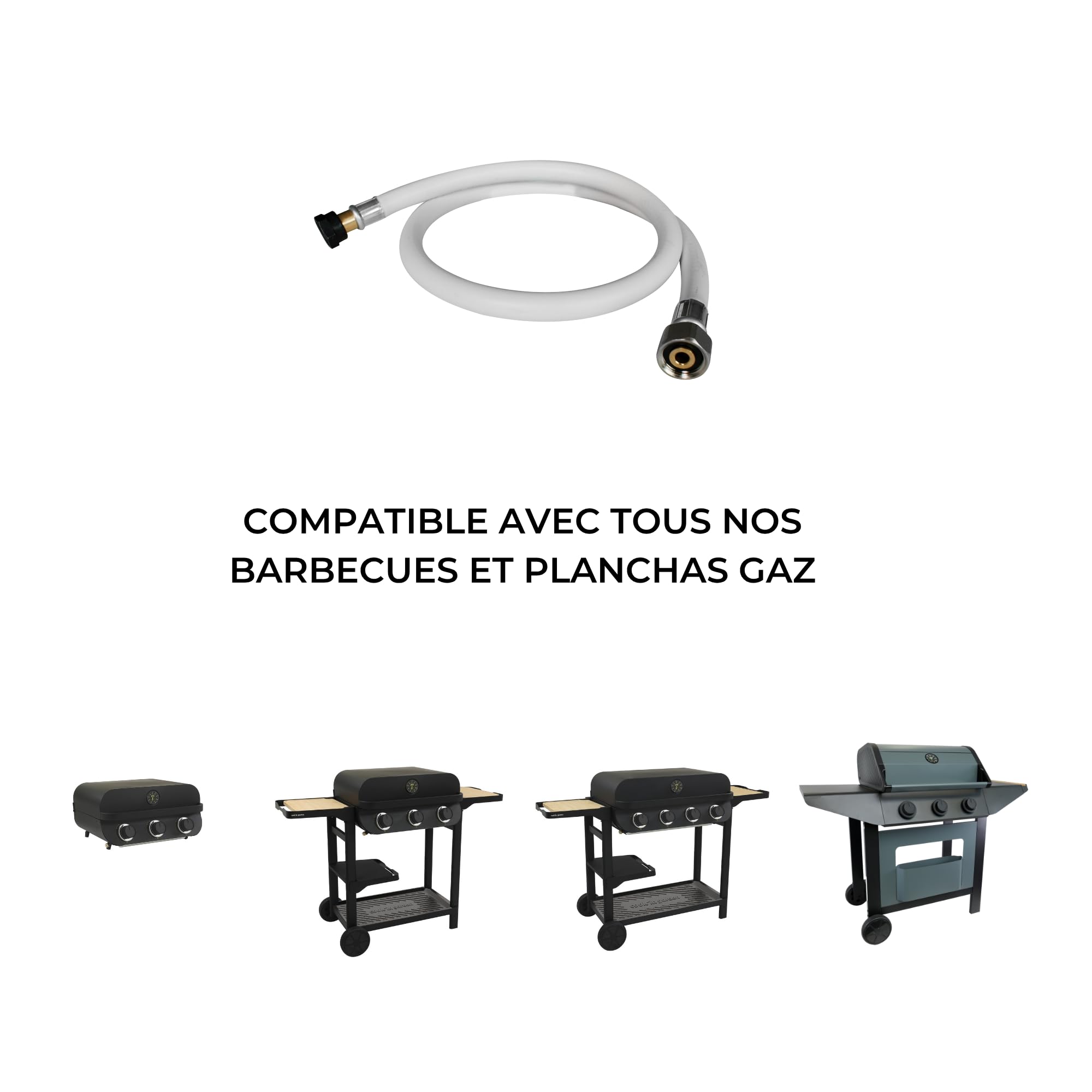 Cook’in Garden - Tuyau Gaz pour Barbecue, Flexible en Caoutchouc 125 x 2 x 2 cm, Compatible Bouteilles Butane et Propane, Raccordement à Visser Sécurisé, Accessoire pour Cuisson Extérieure Jardin