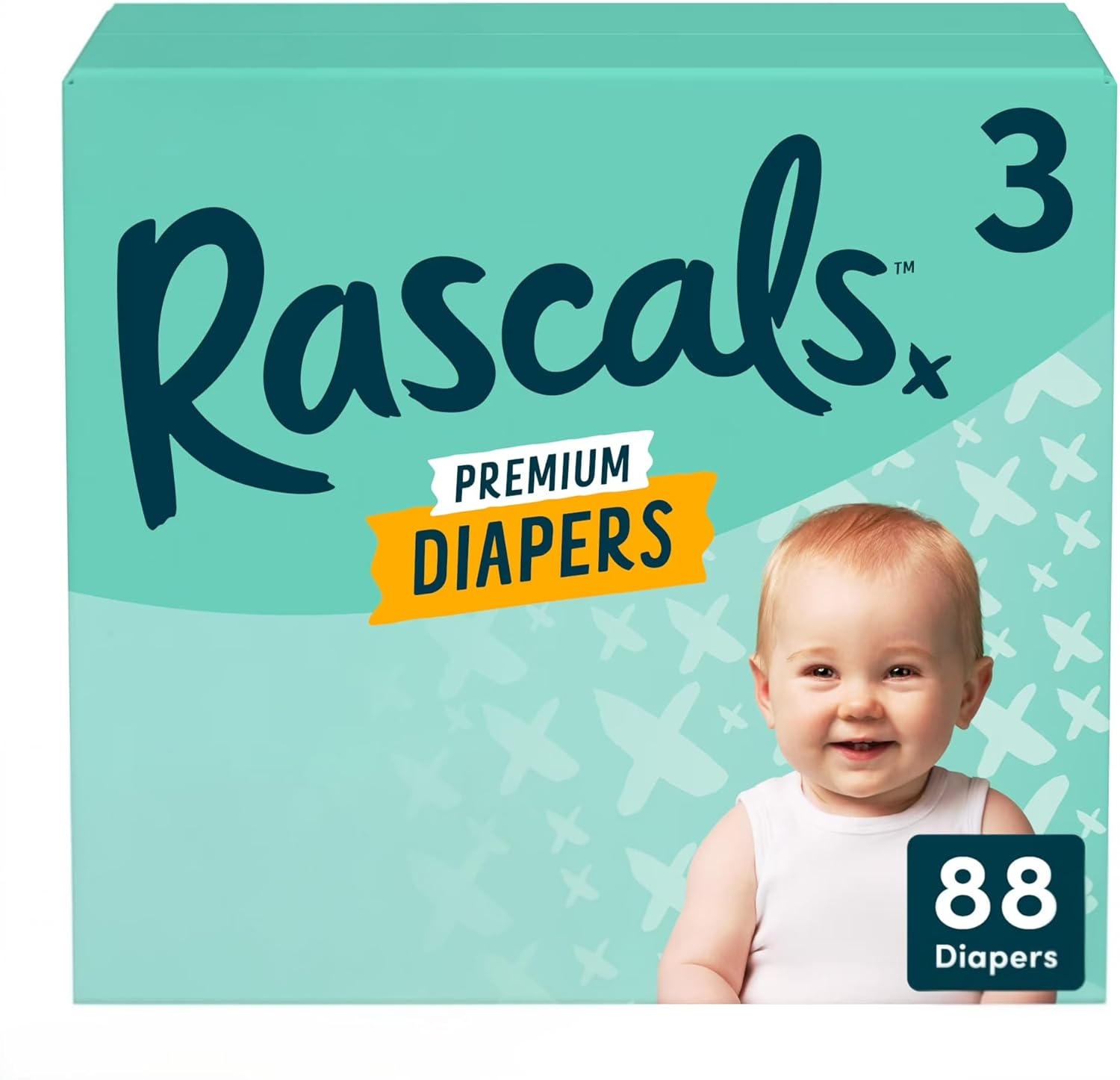 Rascals Premium Absorbent Baby Diapers with Deep Pocket and Triple Leak Guards for Blowout Protection (2-96ct)