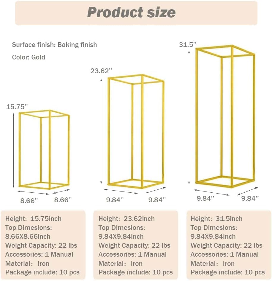 Image of 23.6inch 8 pcs Column Vases Gold Centerpieces for Table Metal Flower Stand Wedding Centerpieces Party