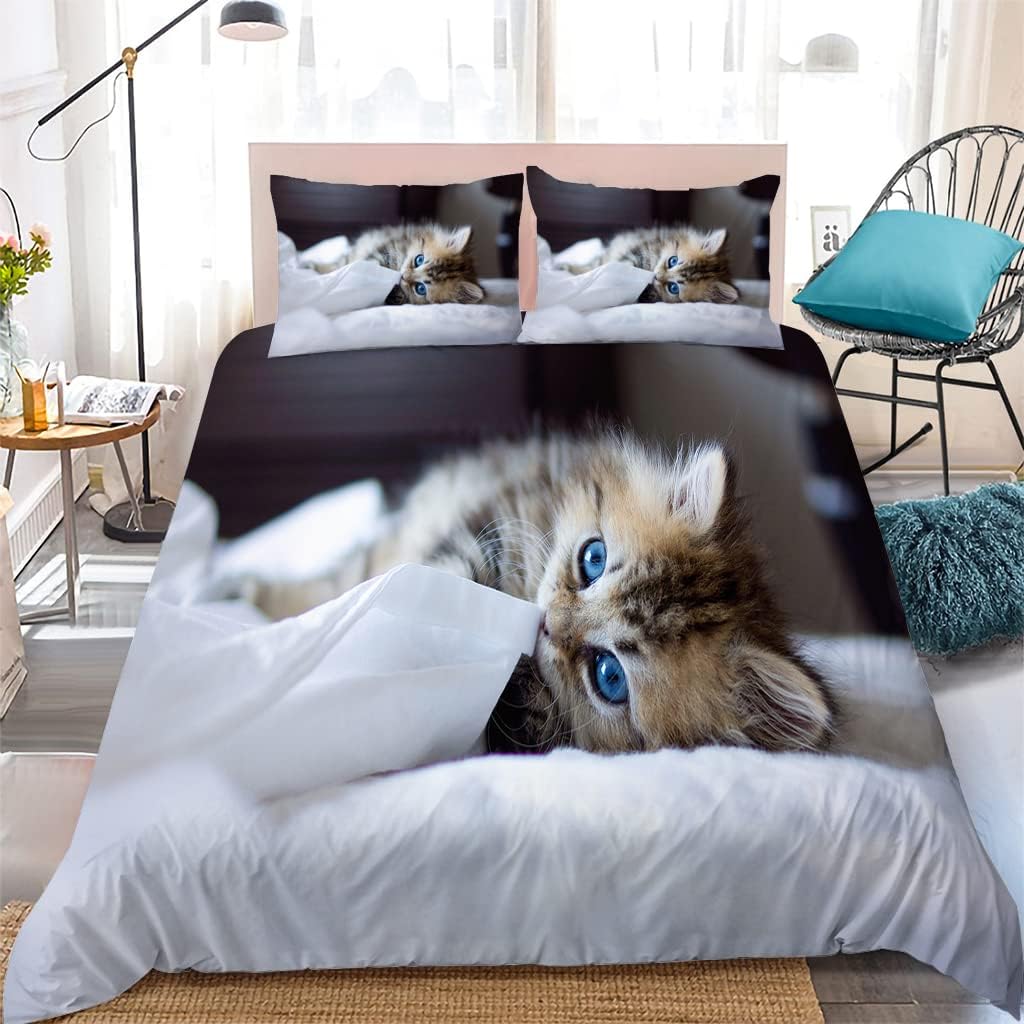 布団セット 230x210cm 濃い灰色のかわいい猫 柔らかくて快適 寝具 吸湿通気 柔らか 掛け布団カバー 1枚 + 2枚 枕カバ