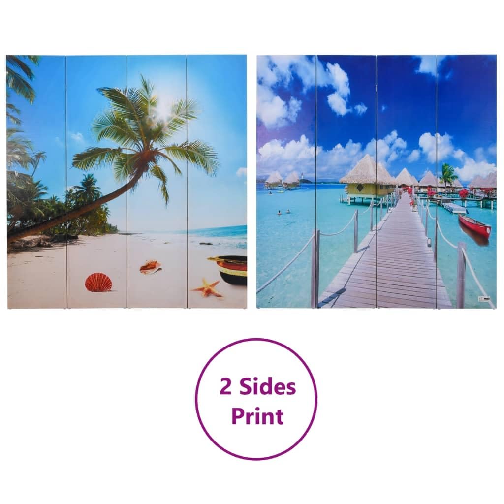 vidaXL Biombo con Foto de Playa Pantalla Divisor Separador de Espacios con Imagen Impresa para Dividri Habitación Madera de Abeto 160x170 cm