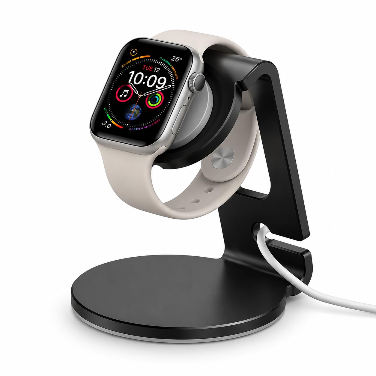 Mizi Apple Watch Charger Stand, Aluminium Alloy Magnetic Charging Holder Compatible with Apple Watch Ultra 3/2/1, Series 11/10/9/8/7/6/5/4/3/2/1 & SE/SE2/SE3, Desk & Nightstand Dock - Black-image-2