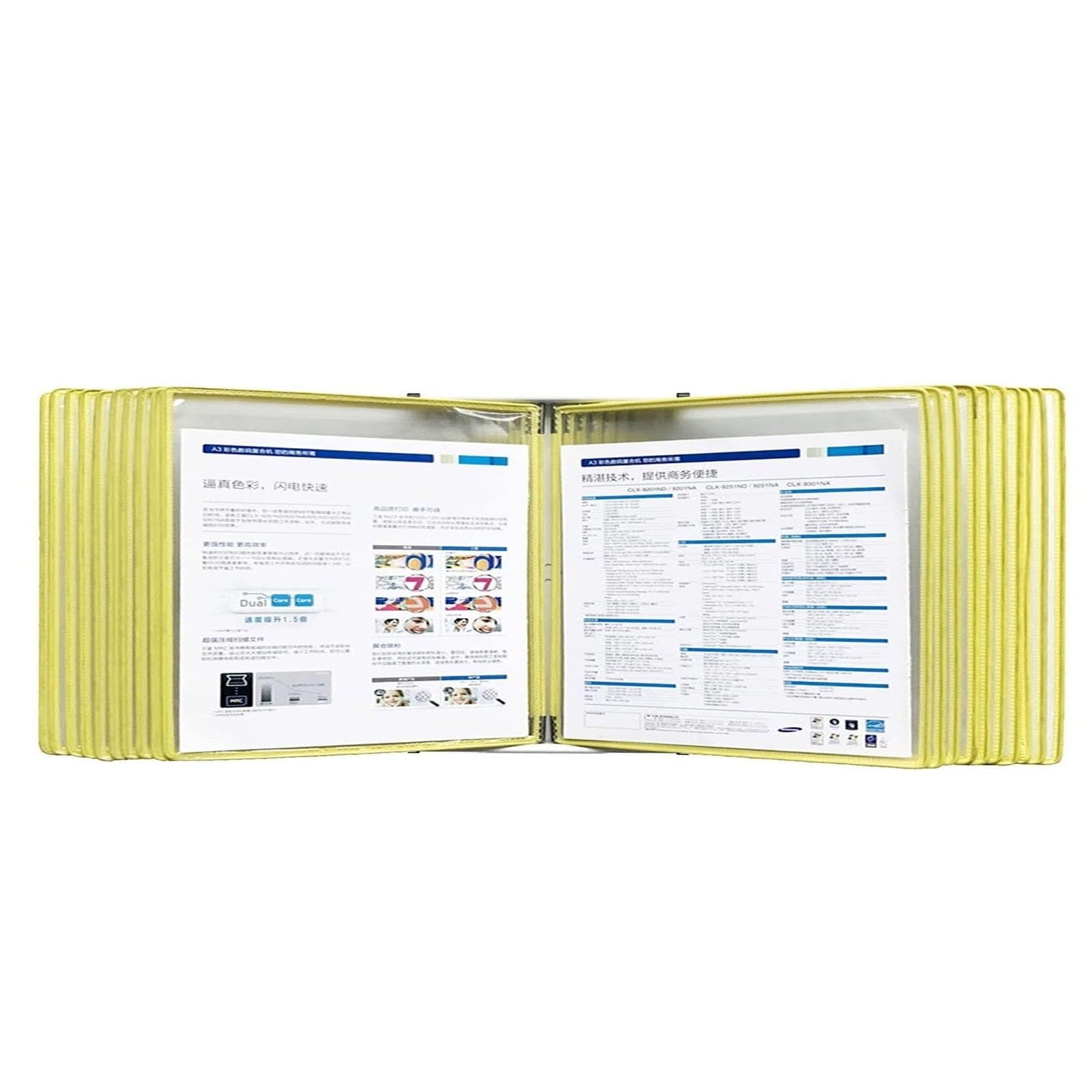 OLSKFUH Page-Turning Folder, 20 Display Pockets, Letter-Size, Durable Space Saving Reference Stand Desktop, Easy To Install,Yellow-20 pages