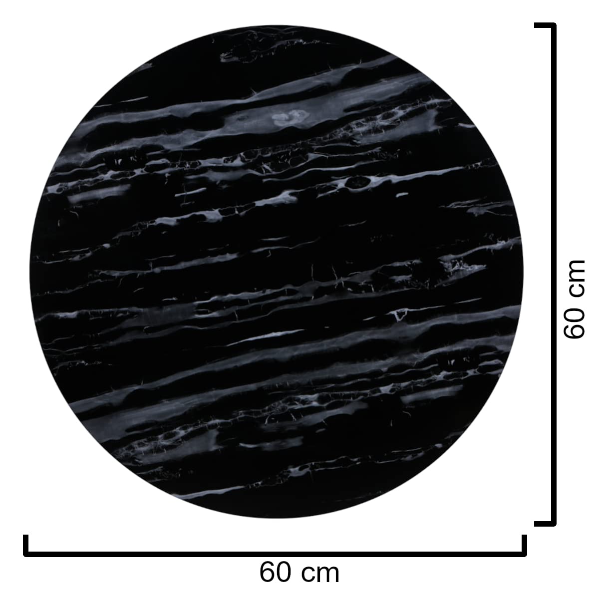 Glasplatte als Tischplatte in Ø60cm Facettenschliff, Schutzplatte mit 6mm ESG Sicherheitsglas (Marmoroptik Schwarz)