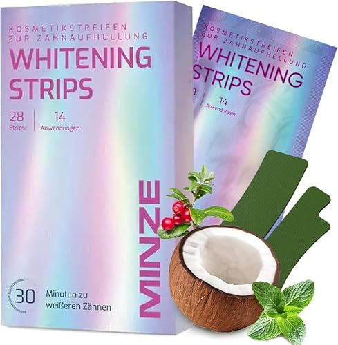 Schonende Zahnaufhellung Whitening Strips - (28 Stripes) Bleaching Zähne frei von Peroxid für strahlendes Lächeln - schonend Zähn Aufhellung - teeth whitening strips zahnbleaching 14 Anwendungen