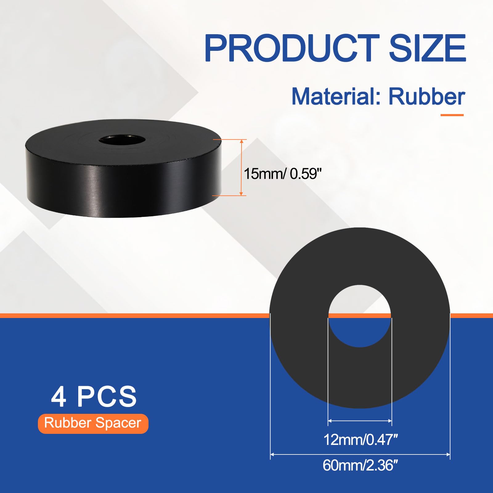 YELARXI Multi Purpose Rubber Spacer, 12mm ID x 60 OD x 15mm t Neoprene Round Anti-vibration Isolation Pads Bushings Spacer Washer Fit for HVAC Bolts Car Accessories (4 Pcs) - Image 2