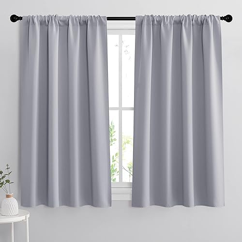 RYB HOME Small Window Curtains Blackout - Privacy Energy Saving Insulating Curtains Blinds for Bedroom Bathroom Basement Kids Nursery Kitchen, W 42 x L 48 inches, Sliver Grey, 2 Panels