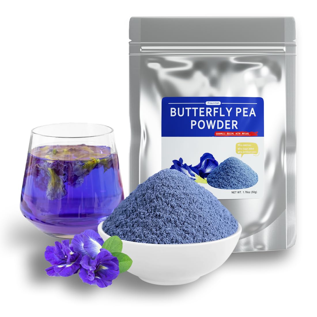 Amazon.com: Fraunitsh Butterfly Pea Flower Powder, 1.76oz | Blue