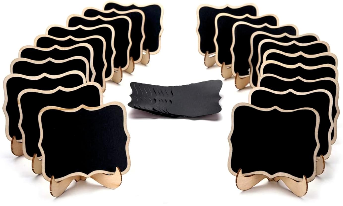 Mini Chalkboard Signs, 20 Pack Small Chalkboard Labels Table Signs with Easel Stand, Wooden Blackboards for Table Display, Place Cards, Food Labels, Weddings Decoration