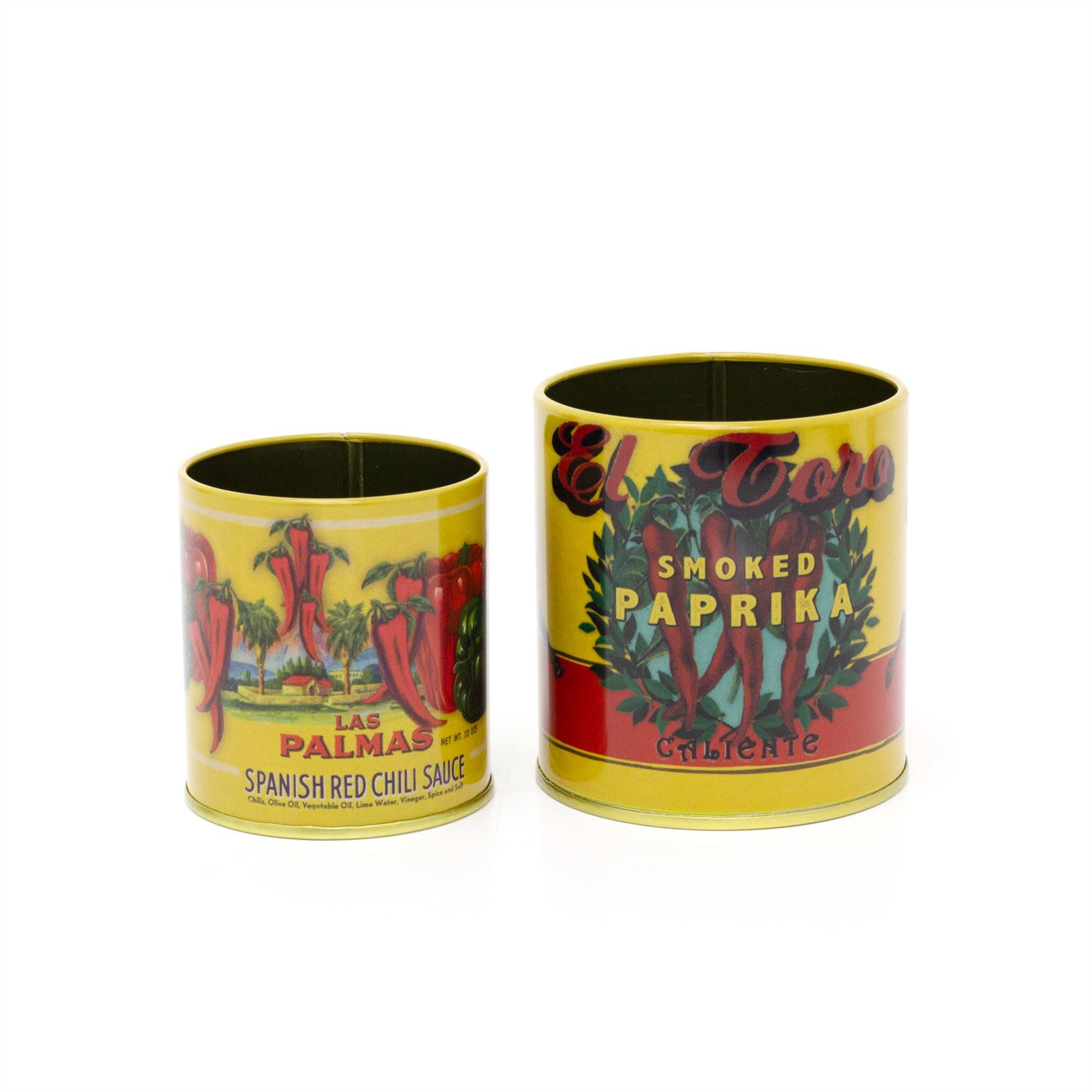 Carousel Home El Toro Mini Mediterranean Replica Food Tin Set | 2 Small Vintage Style Decorative Storage Tins | Retro Mini Metal Storage Pots