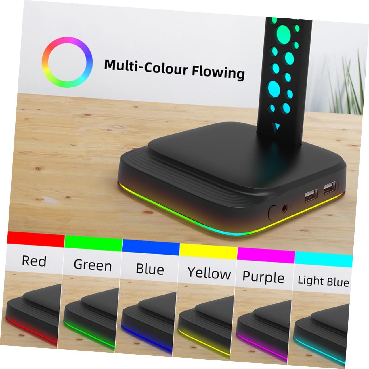 NUOBESTY Supporto Cuffie Gaming Rgb da Scrivania in Abs Nero | Doppia Porta Usb, Design Multifunzione, Trasmissione Dati, per Desktop e PC Gaming