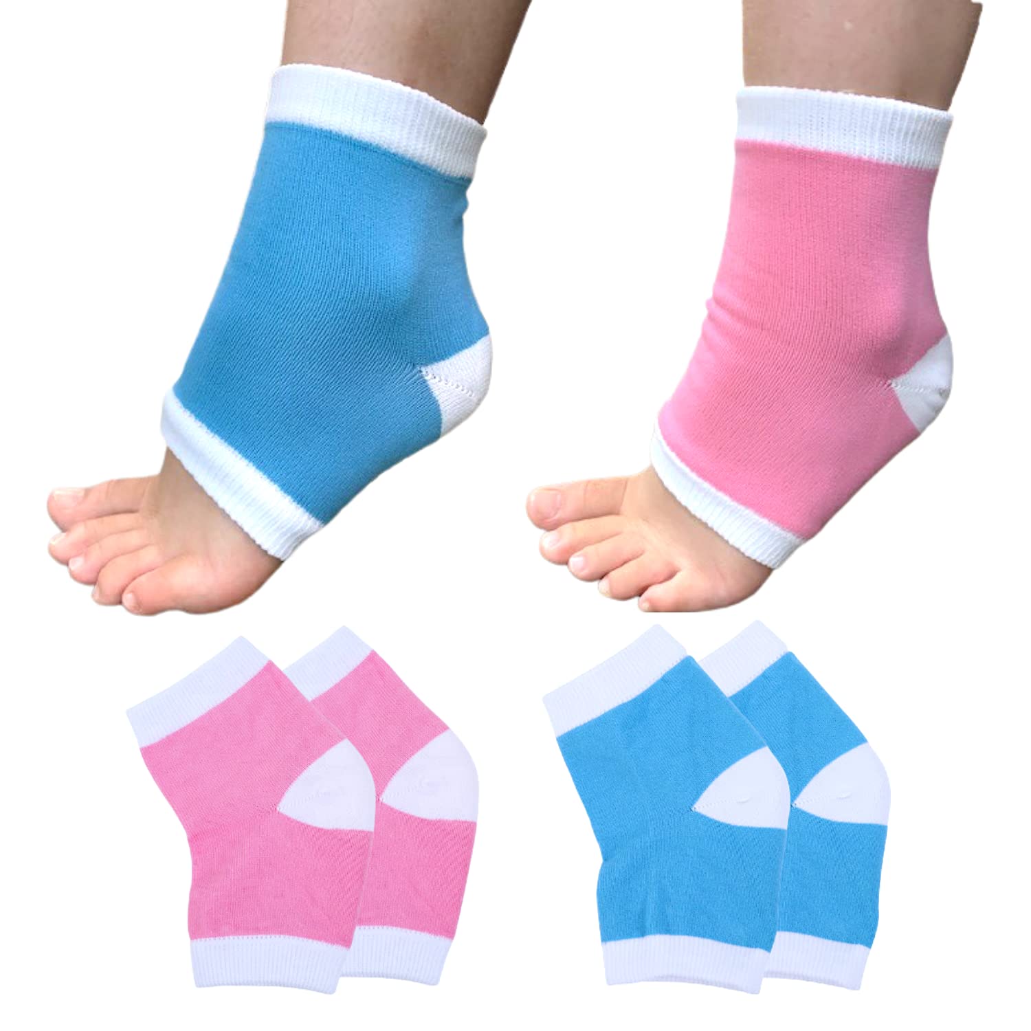 ERIN Moisturizing Heel Socks Gel Heels Open Toe to Heal and Treat Dry Feet & Heels Fast, Treatment, Pain Relief from ing Foot Skin Socks, 2 Pairs (Blue, Pink)