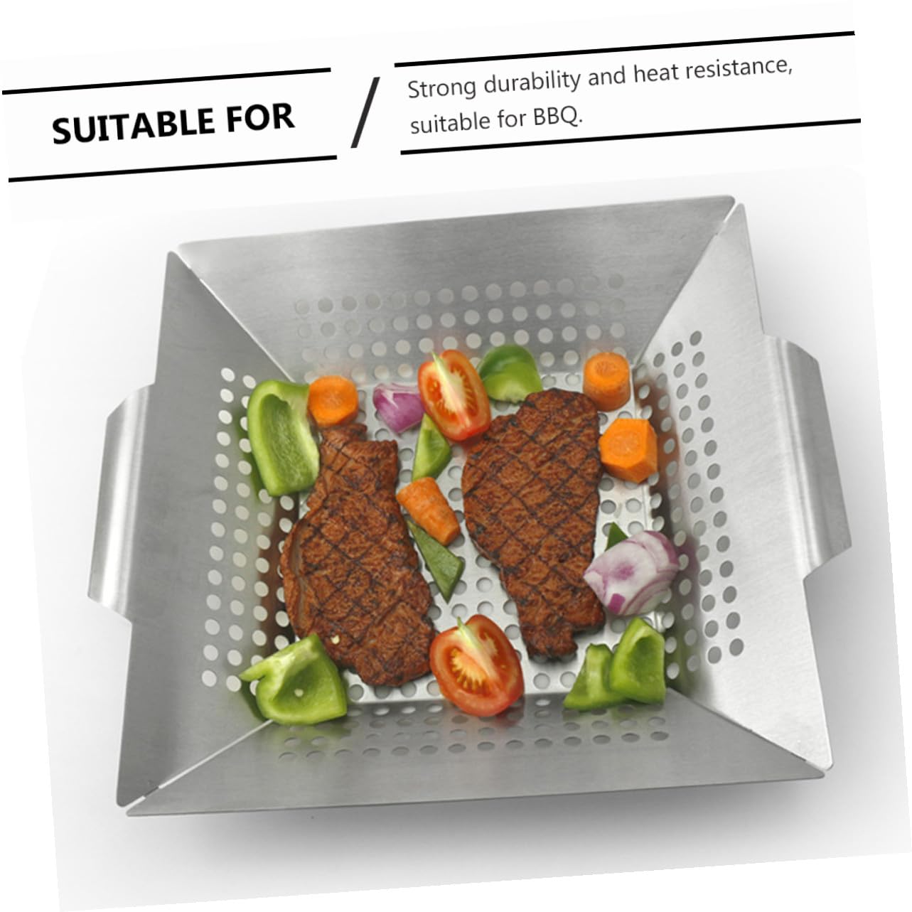 SHINEOFI 1pezzi Piastra per Grigliare Barbecue Quadrata in Acciaio Inox Teglia Portatile Manico per Barbecue all Aperto Vassoio per Grigliare Cibo Adatto per Pollo Salsiccia Bistecche