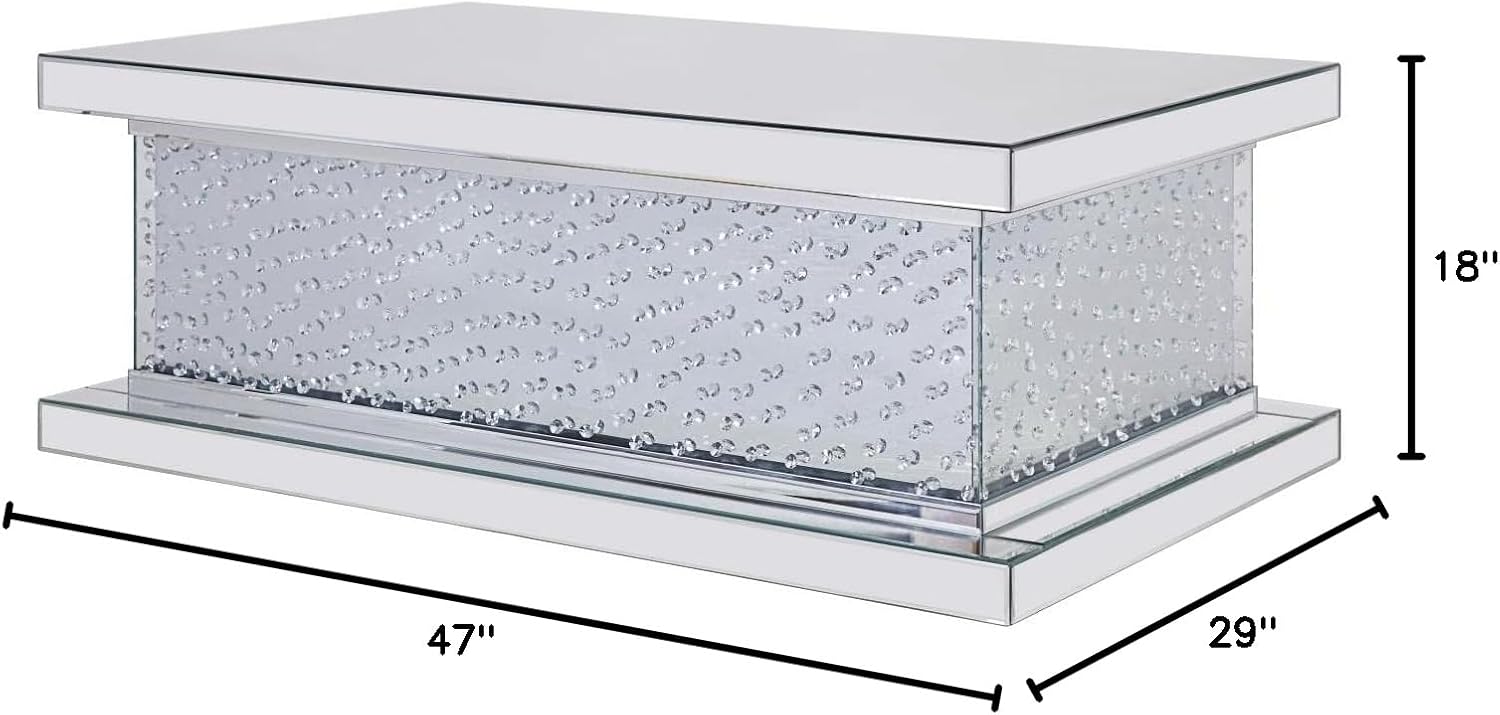 ACME Furniture Coffee Table, Mirrored and Faux Crystals