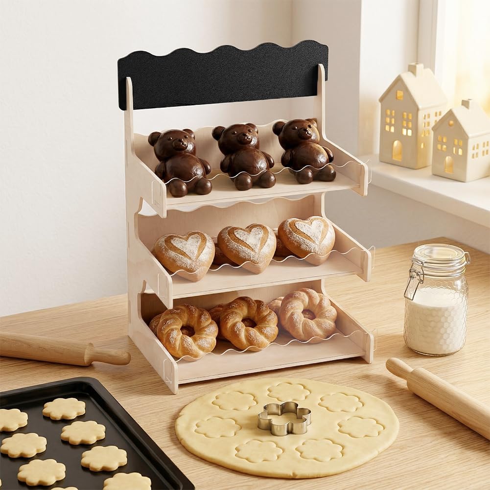 NBEADS Supporto Espositore Per Biscotti Adatto A Pasticceri E Venditori, Ripiano Espositore In Legno A 3 Livelli Per Banconi Negozio, Organizzatore Per Dolci E Snack, 33,6x26,5x42,9 Cm
