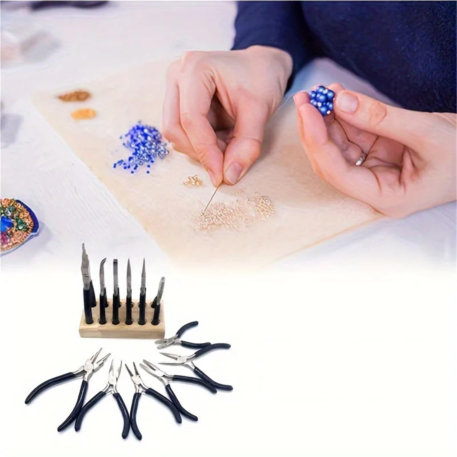 Schmuckzangen-Set mit Holzpalette, Präzisions-Perlen- und Schmuckherstellungswerkzeuge für Kunst, Handwerk und Reparatur
