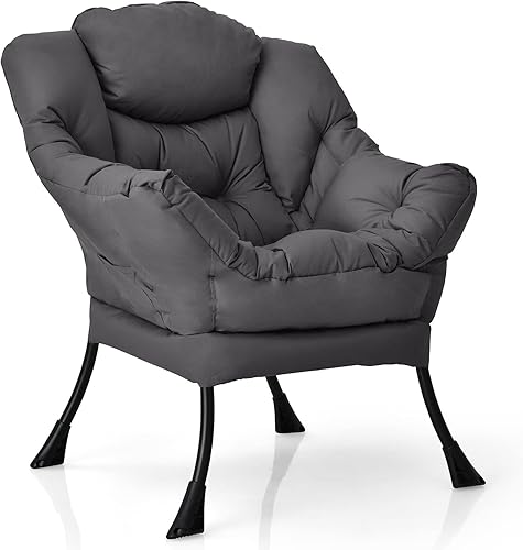 DORTALA Silla perezosa moderna, sofá individual con bolsillo lateral y reposabrazos, sillas de ocio modernas tapizadas suaves, adecuadas para sala