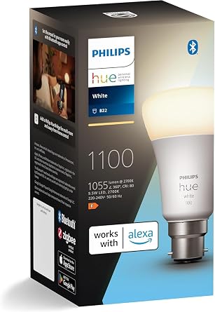 Philips Hue Smart Bulb, B22, Dimmable, Dynamic Settings, Works with Alexa, Google Assistant and Apple Homekit [Energy Class A]