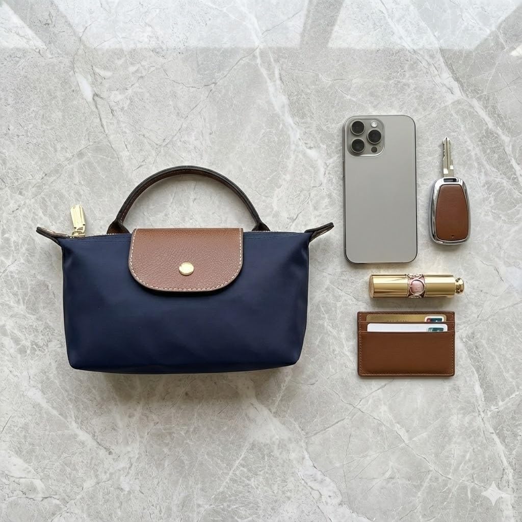 Navy Blue Mini Nylon Crossbody Bag for Women, Lightweight Small Handbag with Top Handle & Adjustable Strap, Everyday Casual Purse - Image 3