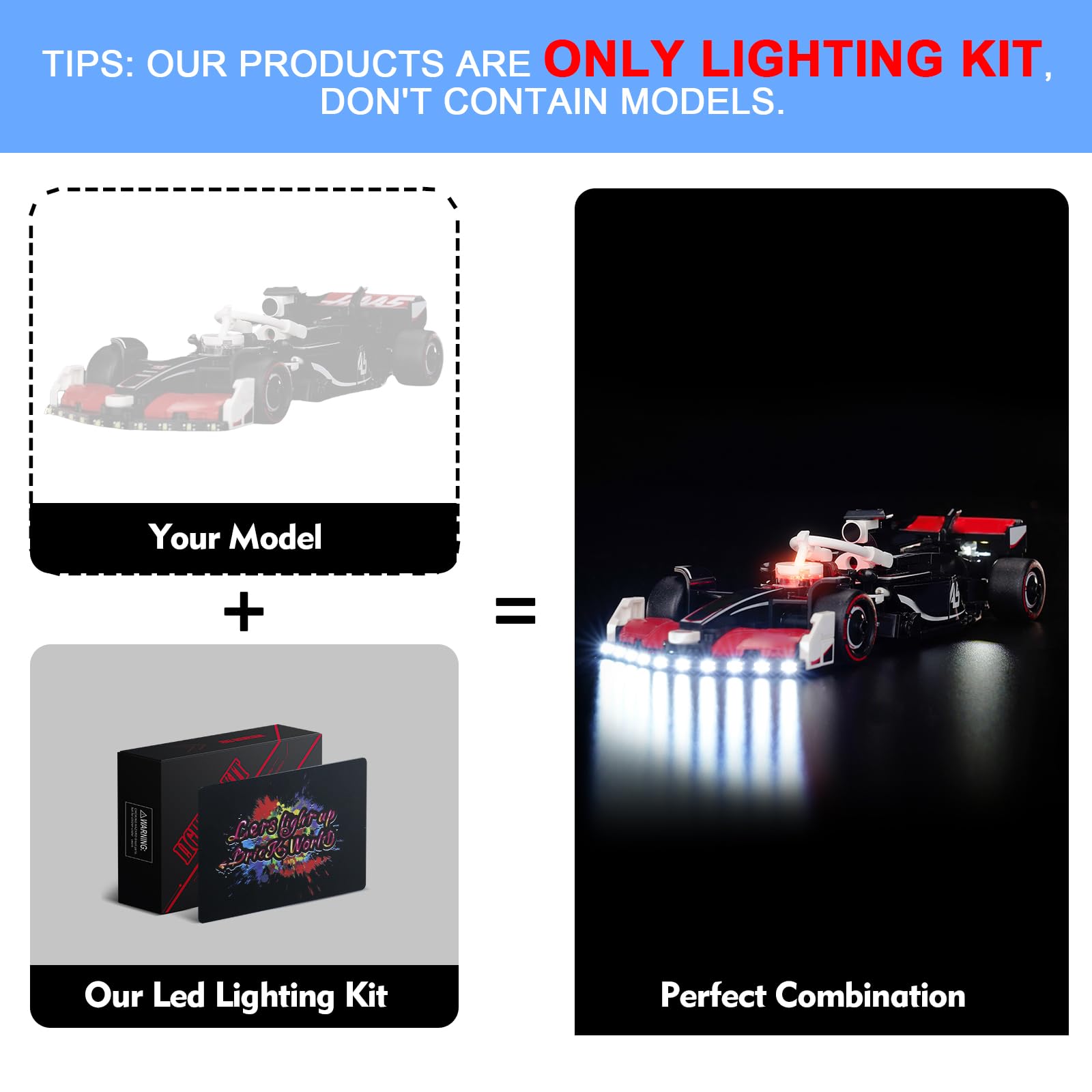 LocoLee Led Light Set Compatible with Lego 77250 MoneyGram Haas F1 Team VF-24 Race Car Led Decoration Lighting Kit Compatible with Lego 77250 Building Blocks Model,Only Lights Set,No Model - Image 3