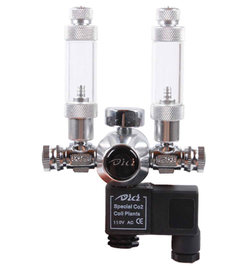 DICI Aquarium Co2 Solenoid Single Gauge Regulator Dual Bubble Counter Silver