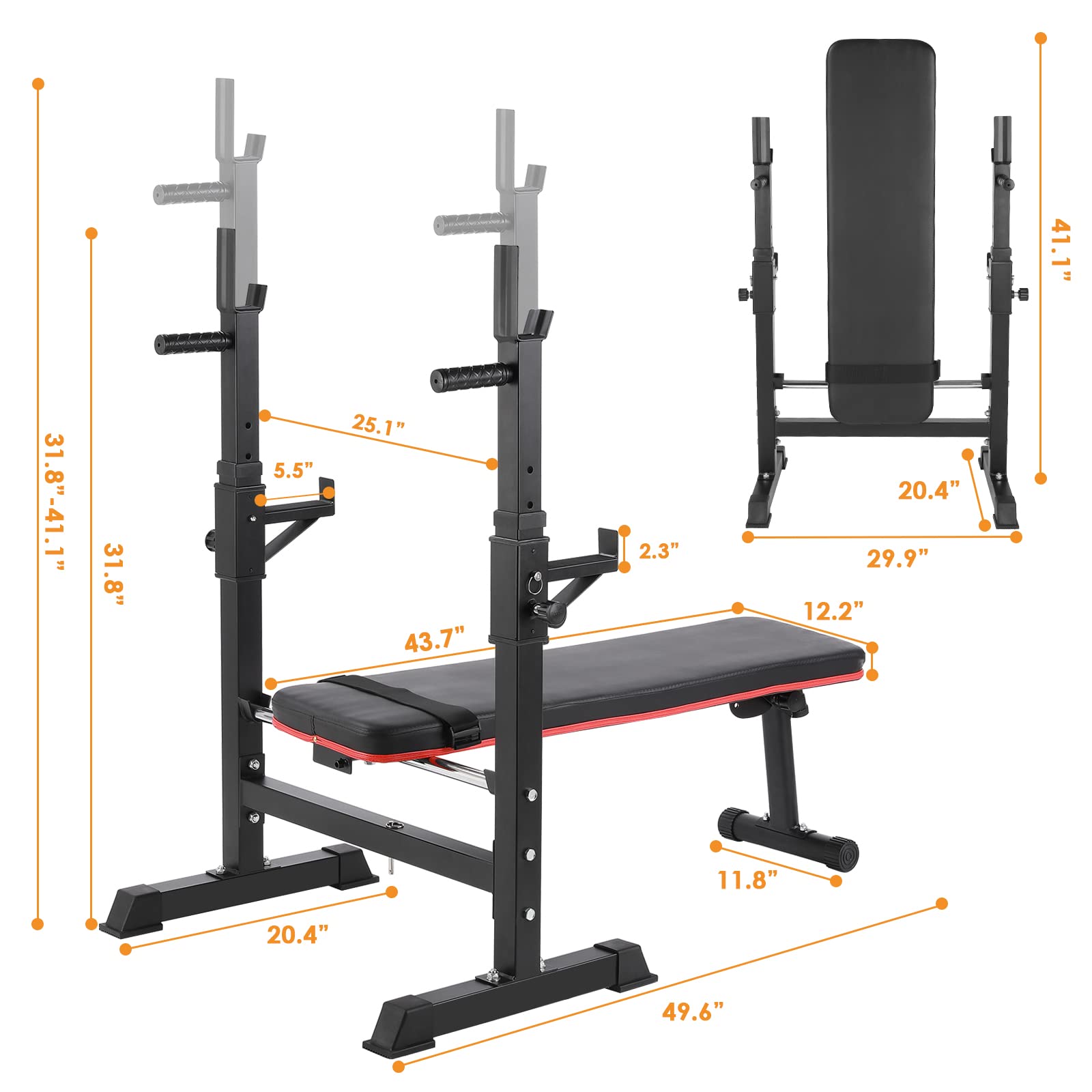 AthLike Adjustable Weight Bench with Barbell Rack, Folding Multi-Function Workout Bench with Dip Station & Curl Bar, Weight Lifting Bench Strength Training Bench, Olympic bench press for Home Gym