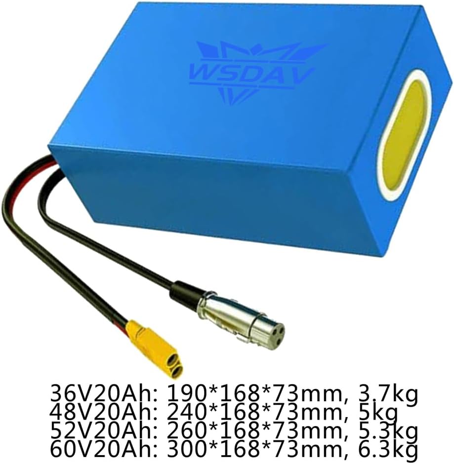 Lithium Battery 36V 48V 52V 60V Replacement Battery 20Ah PVC Batteries with Charger and BMS Protection Board