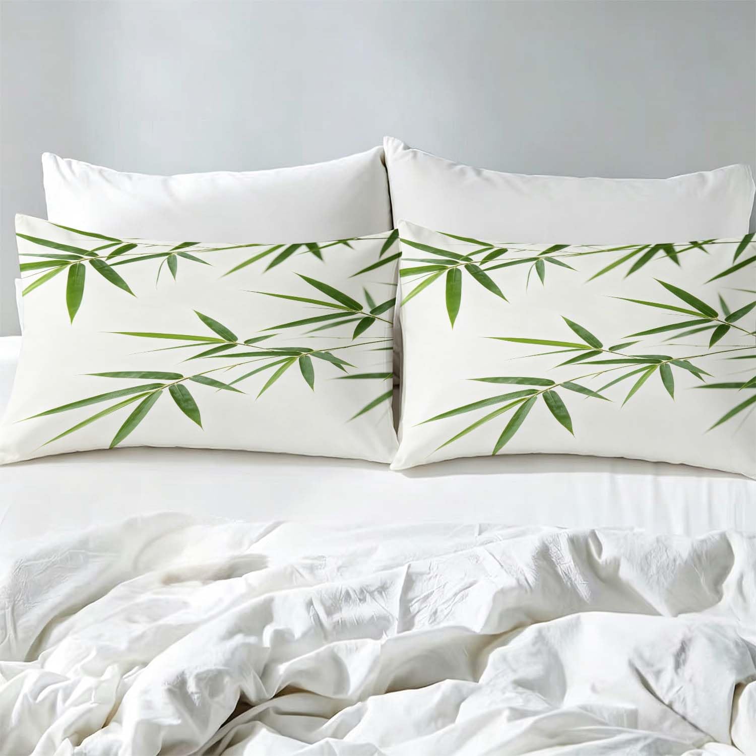Drap Housse 180x200 cm Thème Chinois 3D Drap-Housse Bambou Draps Housses Microfibre 2 Personnes avec 2 Taie d'oreillers pour Matelas Épais XCW6069