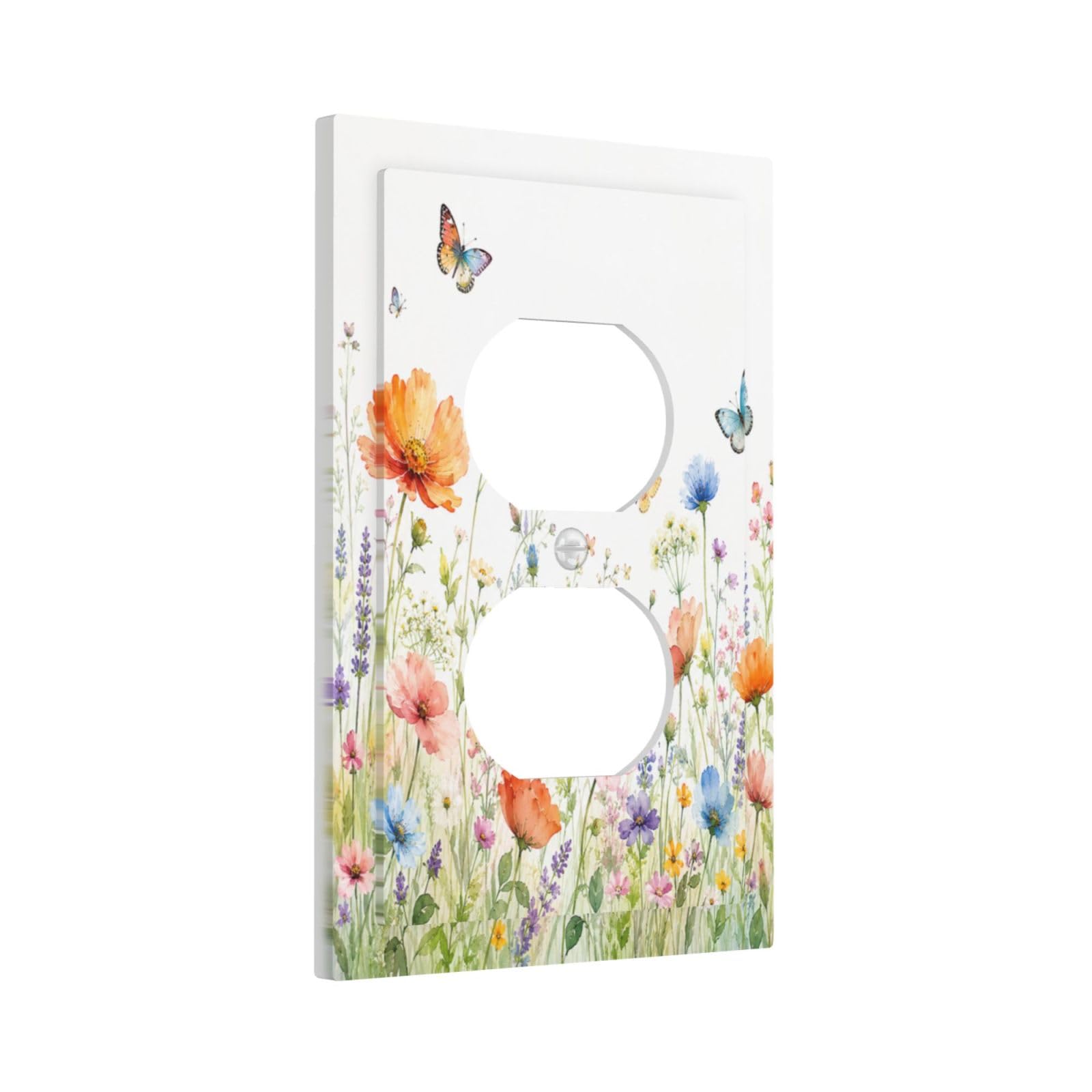 Xuejiaku Decorative Outlet Covers Watercolor Wild Lavender Butterfly Spring Meadow Floral 1 Gang Duplex Light Switch Cover Plate Unique Wall Plates for Electrical Switch Plate Covers for Home Decor