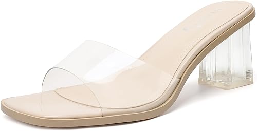 vivianly Sandalias de tacón bajo para mujer, con punta abierta, cuadrada, tacones altos gruesos, sandalias de tacón sin cordones para fiestas,