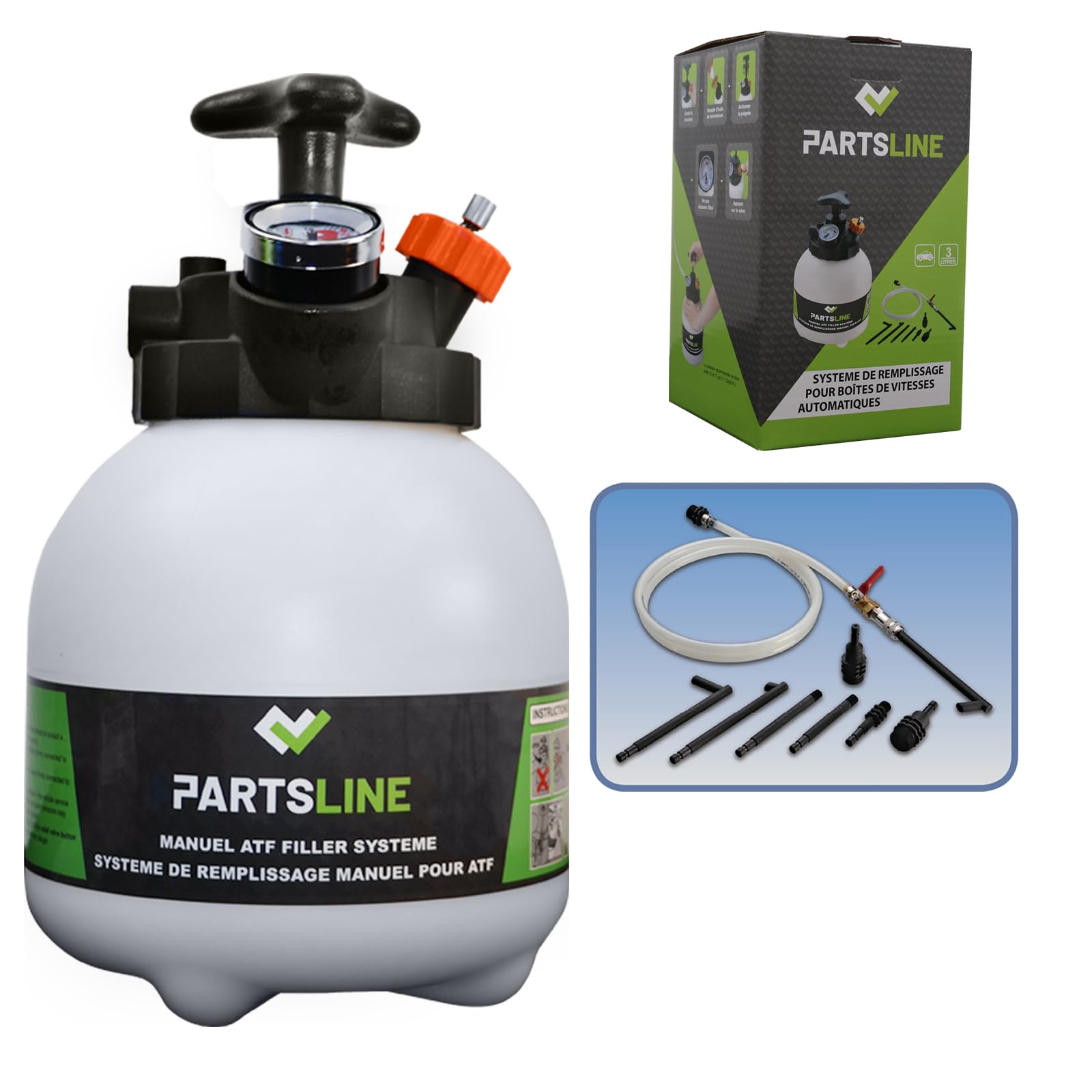 Partsline Pompe Manuelle de Remplissage d'Huile de Boîte avec Adaptateurs