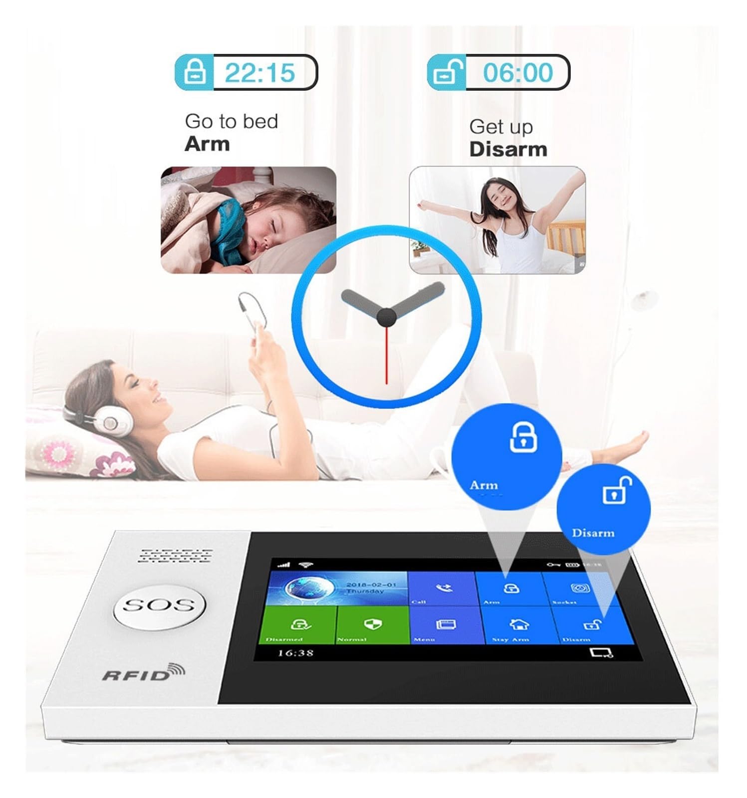 Sistema di Allarme di Sicurezza Domestica, Smart Alarm Allarme di Sicurezza da 4.3 Pollici gsm for Supporto Domestico App Chiamata/SMS Telecomando(E Kit)