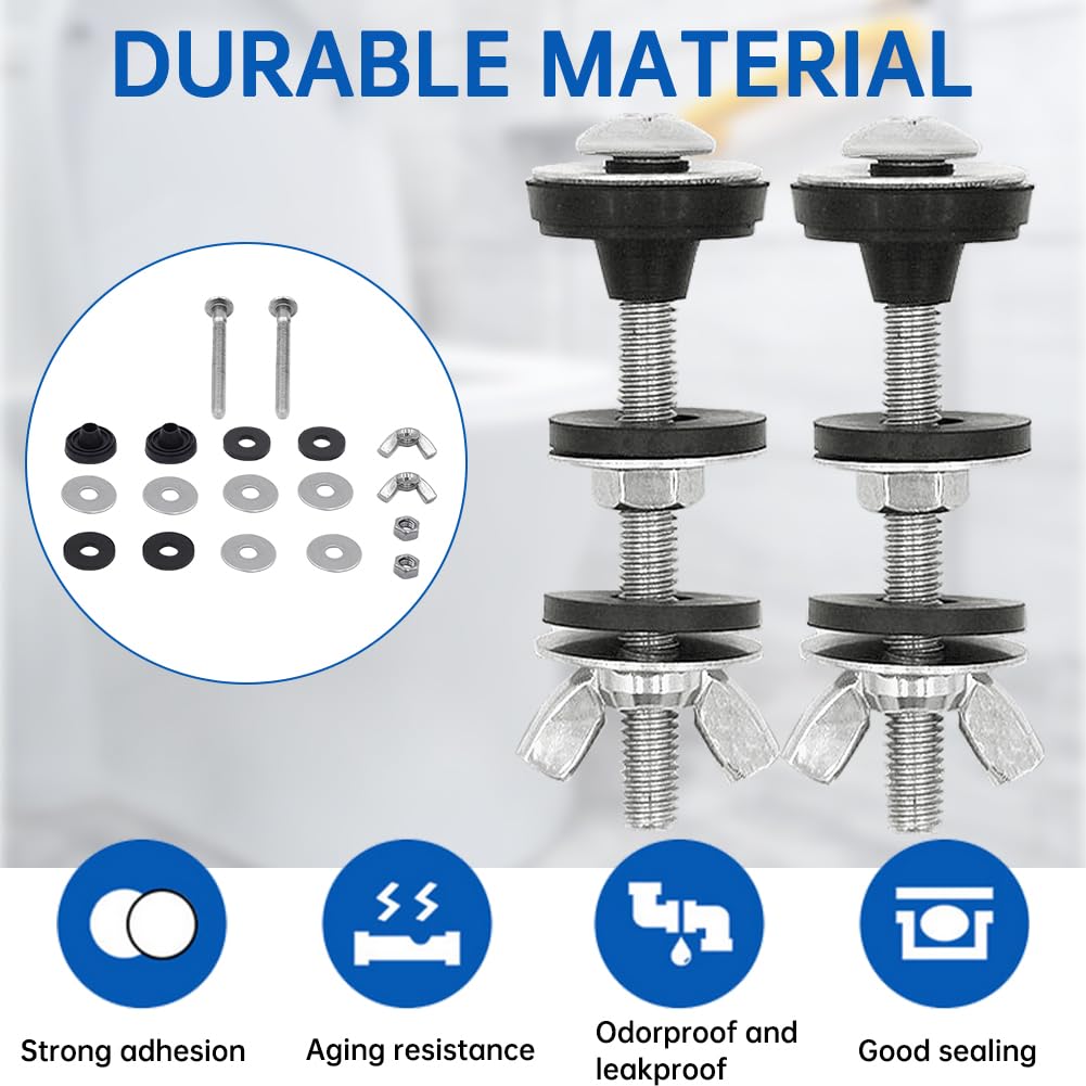 Kit de 2 pernos de tanque de inodoro a cuenco, pernos de inodoro universales impermeables, perno de tanque de inodoro resistente, kit de sello de tanque de inodoro de acero inoxidable, perno de