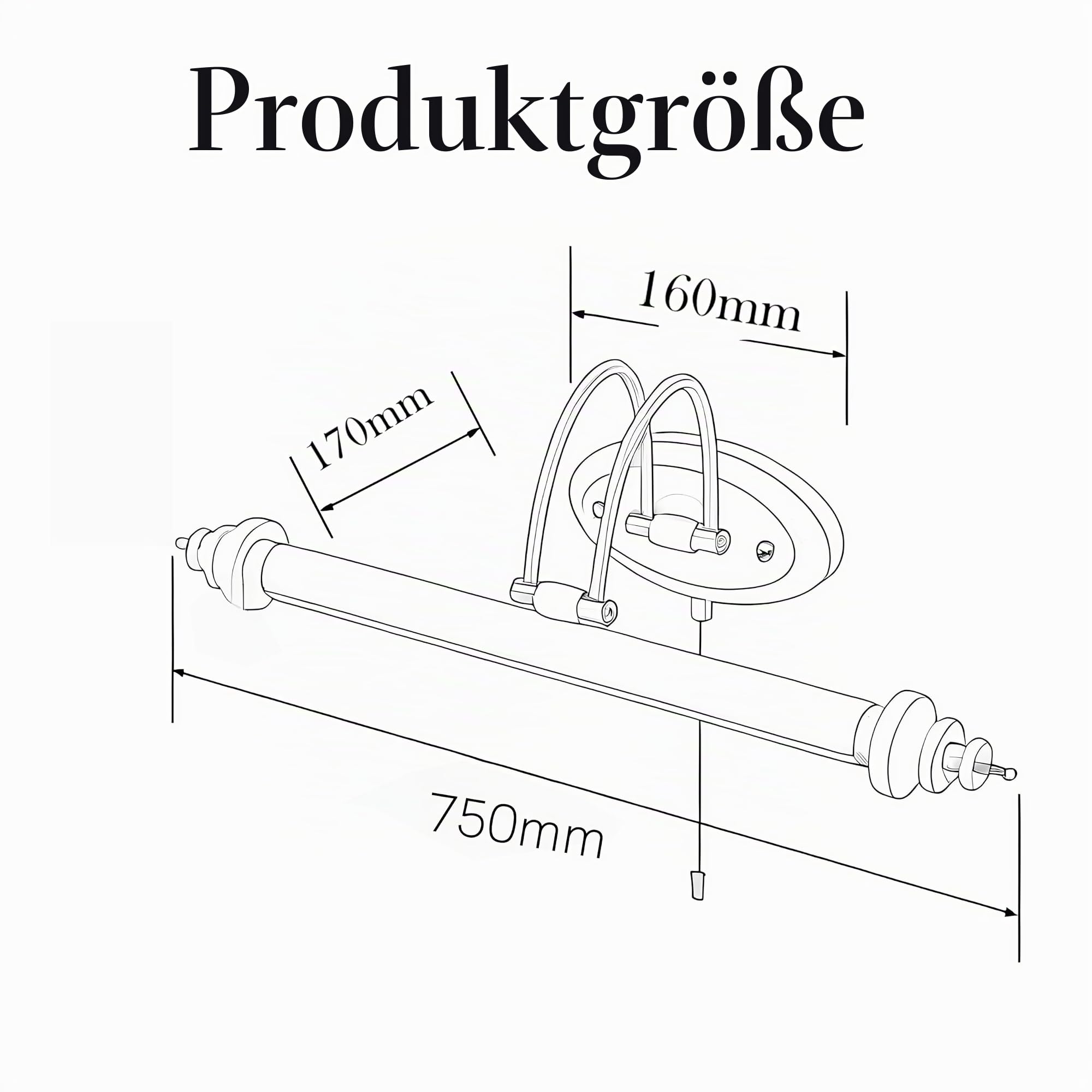 ACMHNC LED Vintage Spiegelleuchte Bad Mit Schalter, Retro Badlampe IP44 Spiegellampe Badezimmer,4000K Wandleuchte Mit Zugschalter, 240 ° Einstellbar Schranklampe Arc Arm Bilderleuchte,75cm/11w