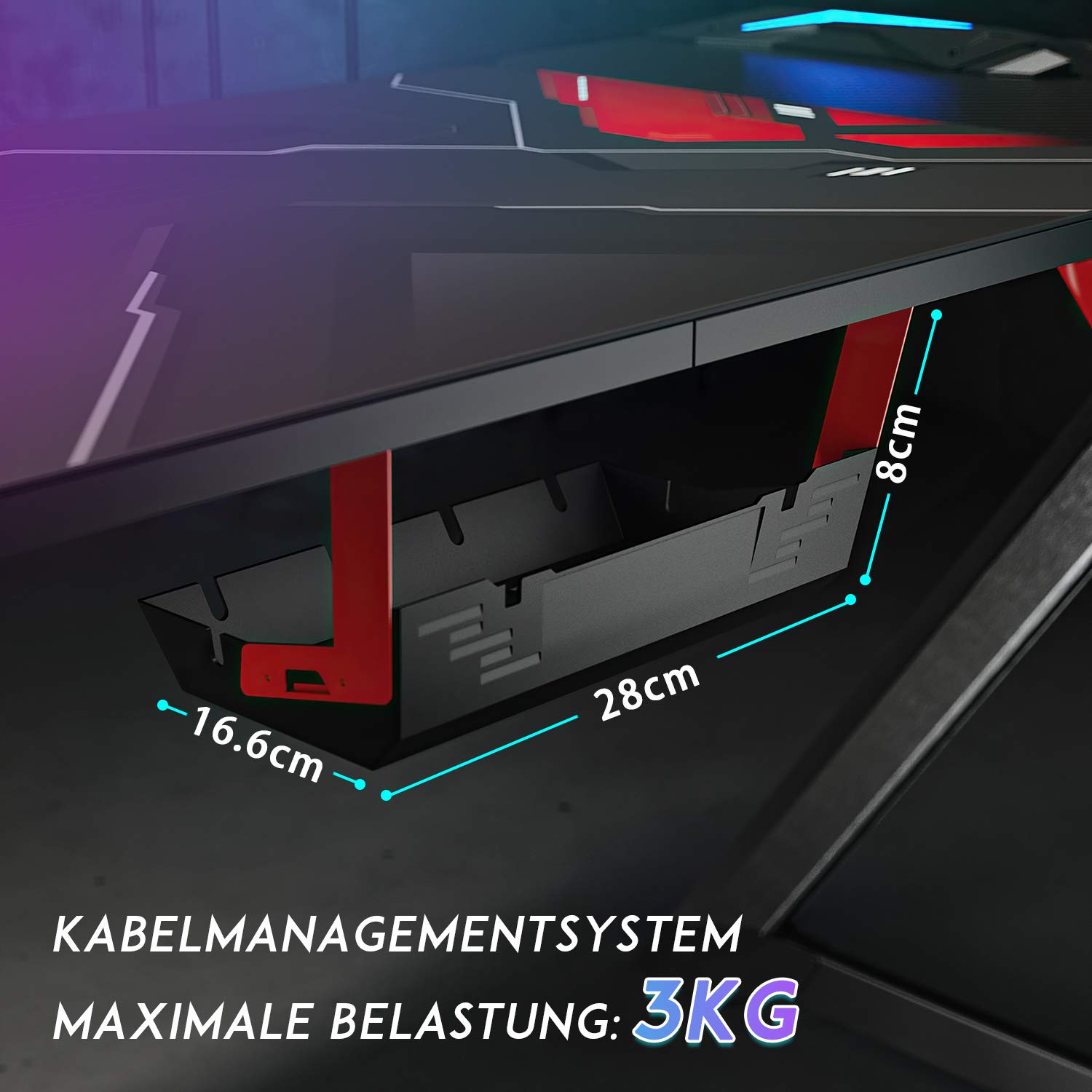SONNI Gaming Schreibtisch mit LED, Mauspad,140cm Groß Computertisch Gaming Tisch PC Tisch Gaming Desk Schwarz
